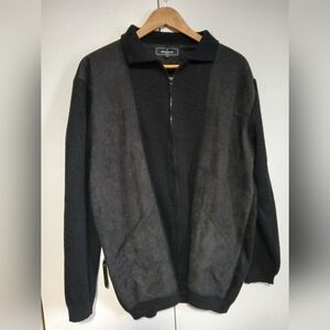 Brogue Italy Men’s Zip Cardigan Lg Acrylic Knit Microsuede Made in Italy